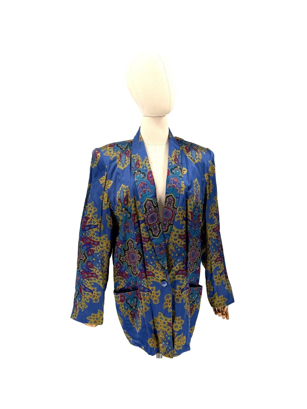 Vintage 80s Liz Claiborne Blue Purple Satin Smoking Jacket